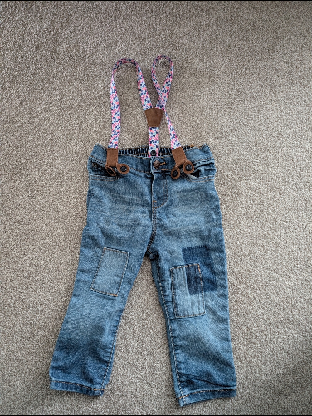 Oshkosh B'gosh Denim Patch Pants with Removable Floral Suspenders (18 month)